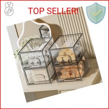 ZHIAI 4 Pack Clear Stackable Storage Drawer, Acrylic Drawer, Cosmetic Organizer,