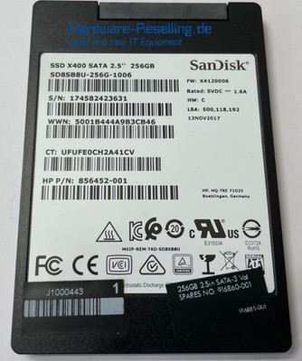 SanDisk HP 256GB X400 SATA SSD SD8SB8U-256G-1006  856452-001 916860-001