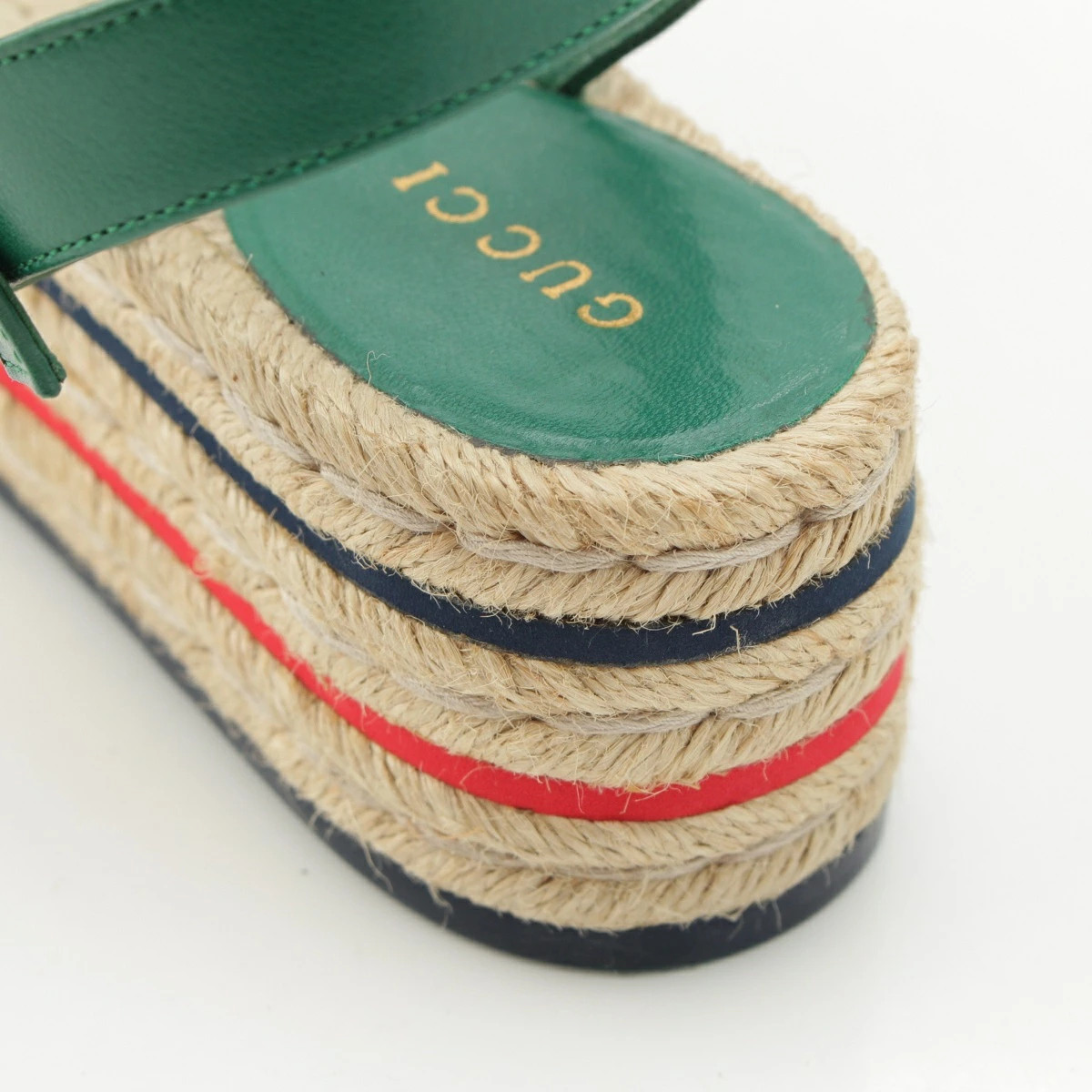 GUCCI Leather GG Marmont Pearl Wedge Sole Sandals Green 35 1/2 thumbnail 10