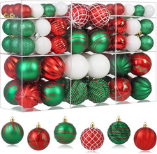 100PCS Red Green White Christmas Ornaments Set, Shatterproof Christmas Ball Orna