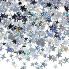 60g Silver Star Confetti 10mm 6mm Glitter Table Metallic Foil Stars