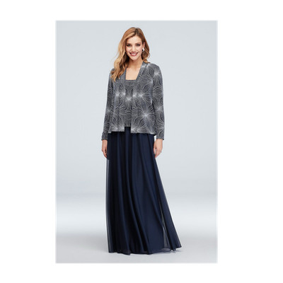 NWOT Cachet Navy/Silver Metallic 2pc Set Jacket Gown Women s Size 18