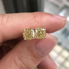 14K White Over Silver Canary Yellow Studs Basket Set Casual Wear Earrings 2Ct