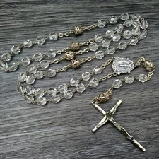 Estate Find ITALY CLEAR GLASS Sterling Capped BEADED ROSARY