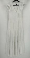 White Express Womens Size L Maxi Dress Layered Tiered Ruffle White