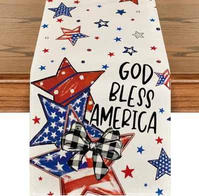 God Bless America Stars Patriotic 4Th of July Table Runner, Memorial Day Kitchen