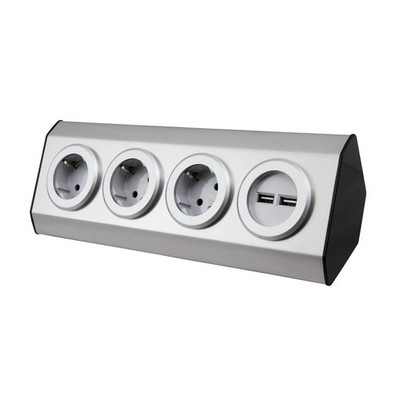 Steckdosen-Block 3er + USB Aufbau-Eck-Steckdose Verteilerdose Leiste Küche Büro