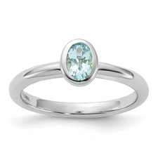 925 Sterling Silver Stackable Expressions Oval Aquamarine Ring Size 8
