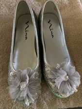 Nina New York Silver Esther Bow Ballet Flat Girls Slip-On Shoes Size US 5 M