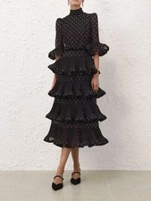 NWT Zimmermann 2025 Fall New Polka Dot Ruched Layered Hem Midi Dress