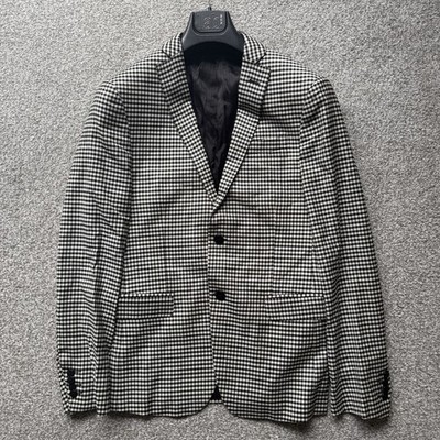 Lab Pal Zileri Blazer Sakko 48 R UK 38 R schwarz weiß zwei Knöpfe Karomuster