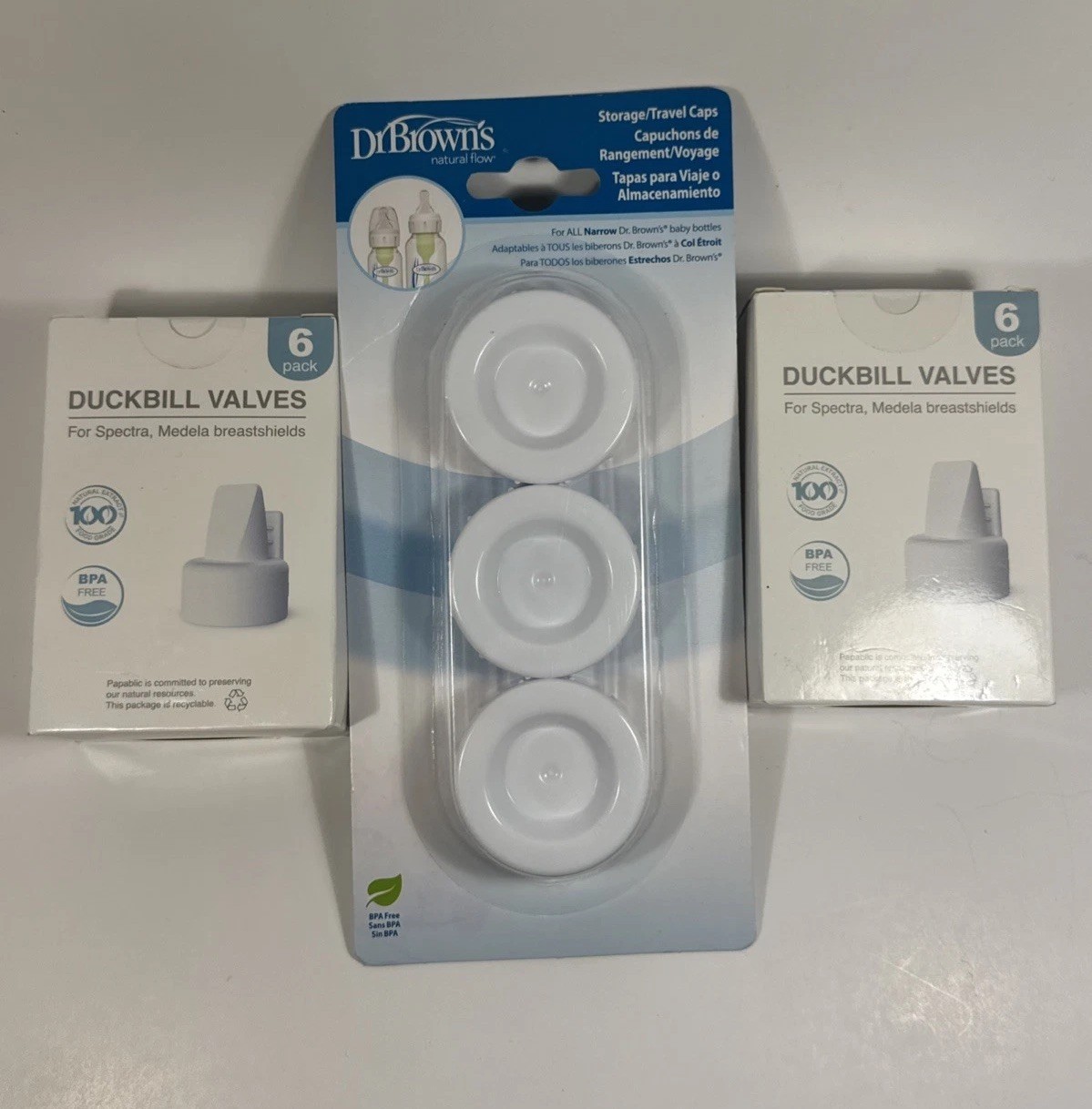 Breast Pump Duckbill Valves + Dr Brown&rsquo;s Bottle Storage Caps ,- Baby Bundle Lot