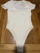 White Bodysuit XS Short Sleeve Sweetheart Underwire Corset Bust Thong Snaps