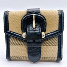 BURBERRYS Nova Check Bifold Wallet Leather Beige Black Vintage Italy
