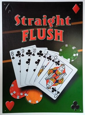 Metall-Plakette POKER STRAIGHT FLUSH 44 X 32 cm Vintage USA Deko