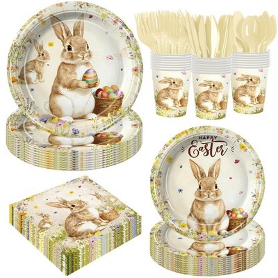 168Pcs Easter Bunny Party Supplies Happy Day Pink, Yellow, Blue 
