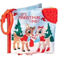 New Rudolph The Red-Nosed Reindeer 5" Soft Activity Teether Book W/ Travel Clip