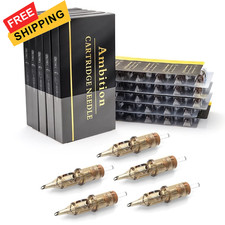 Ambition Premium 50Pcs 10 Bugpin 5RL Tattoo Cartridges Needles 1005RL, black