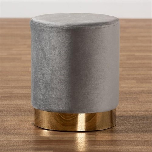 Baxton Studio Chaela Gray Velvet and Gold Finished Metal Ottoman - Picture 6 of 7