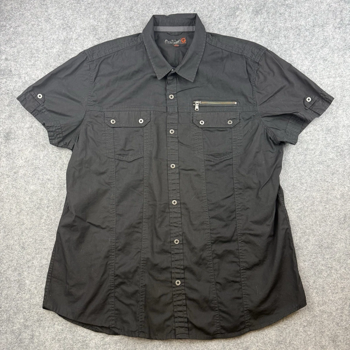 Camisa Guess Para Hombres Calce Ajustado Manga Corta Utilitaria con Botones Negra 2XL XXL