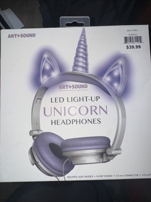 ART+SOUND LED LIGHT-UP UNICORN Hi-Def Headphones 3.5mm Corded Purple NIB