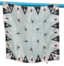 Vintage 1940s Silk Scarf Neckerchief Symphony Ballet Dancing Ballerinas Blue