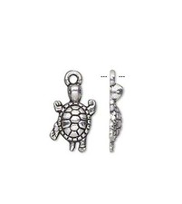 10 Antique Silver Plated Turtle Metal Charm Beads 19MM