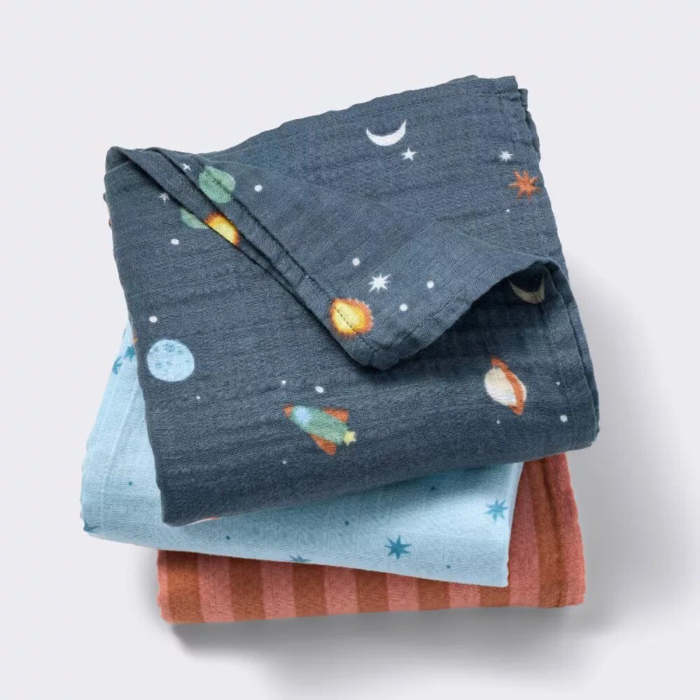 Soft Muslin Swaddle Blanket 3-Pack Space Design - Cloud Island