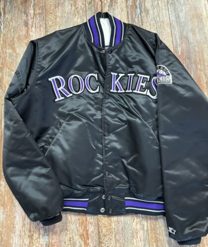 Colorado Rockies Starter MLB Satin Baseball Jacket Coat Jersey L USA VTG