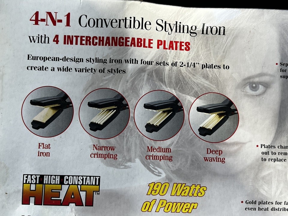 Wigo WG5304 Convertible Flat Iron Hair Straightener 3 Iron Plates 23/8