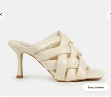 missguided cream padded woven cross over mules heels size 7