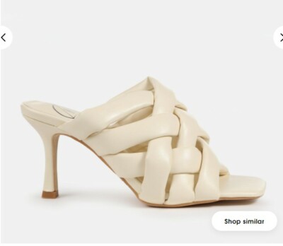 missguided cream padded woven cross over mules heels size UK