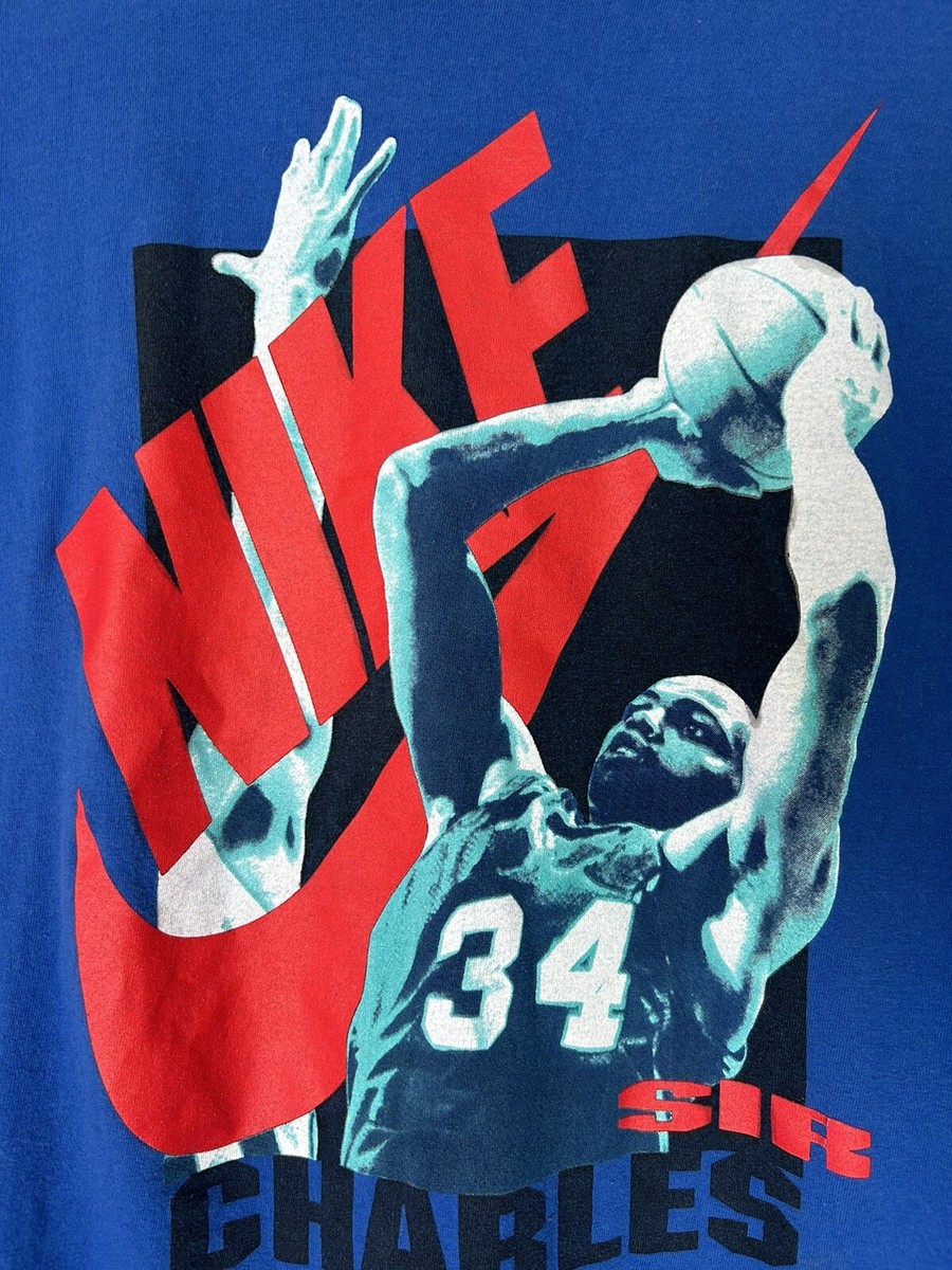 Vintage Charles Barkley Shirt 90s Nike Short Sleeve Crew Neck Gray