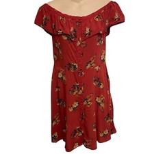 Zara red floral button ruffle off shoulder Mini dress medium