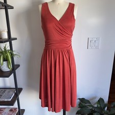 Maeve Anthropologie Nora Textured Knit Sleeveless Swing Dress-Brick Red-Size XS