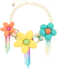 BETSEY JOHNSON MULTI COLOR PUFFER DAISY FLOWER CRYSTALS GOLD CURB CHAIN NECKLACE