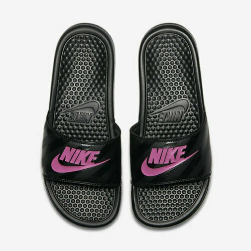 Nike benassi slides black and cheap pink