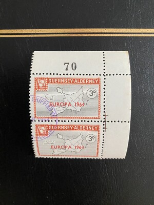GUERNSEY ALDERNEY EUROPA 1964 3d FINE USED MARGINAL PAIR (Commodore Shipping)
