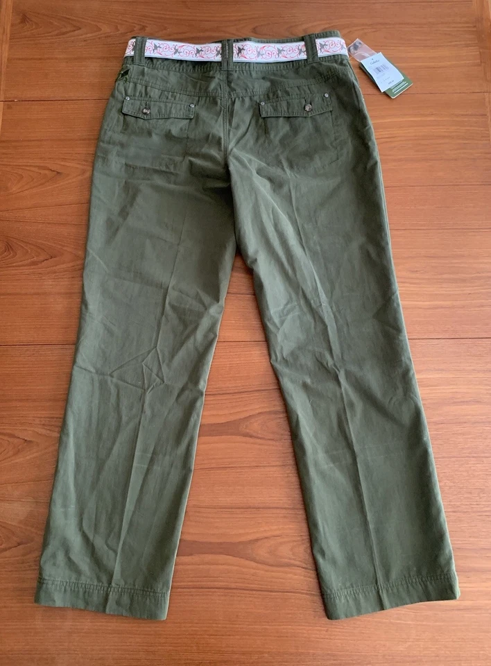 Cabela’s Mujer Exterior Pierna Recta Pantalones Talla 14 Laurel Verde Rojo Cinturón Foto 2 de 4