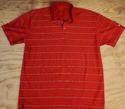 Nike Golf Polo Red Striped Shirt Mens XL Lightweight Polyester