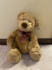 Russ Berrie Caress Soft Pet Brown Teddy Bear Plush Stuffed Plaid Bow Tag 97851