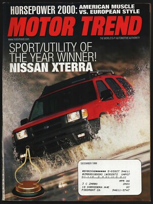 DECEMBER 1999 MOTOR TREND MAGAZINE NISSAN XTERRA, BMW Z8 & M5, JAGUAR XKR