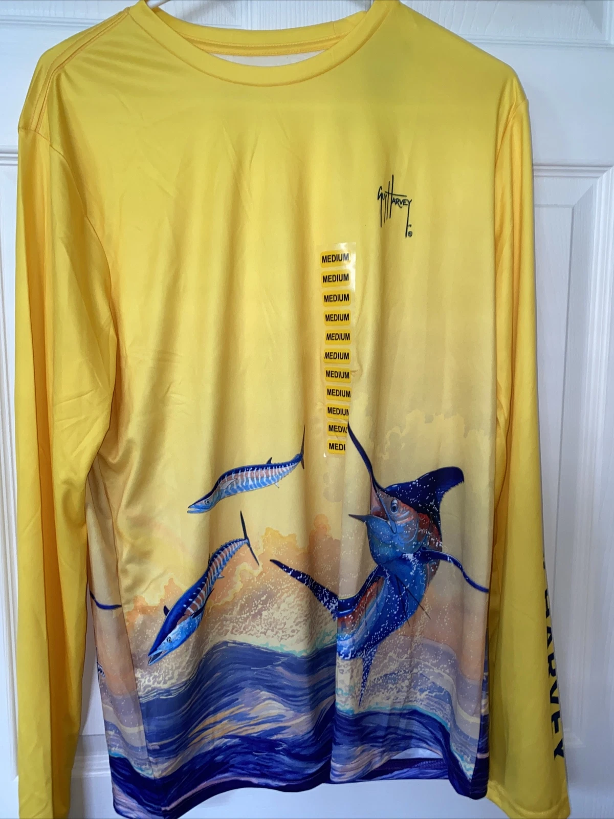 M NEW NWT GUY HARVEY Mens UPF 30 Sun Protection Long Sleeve Shirt Fishing Fish