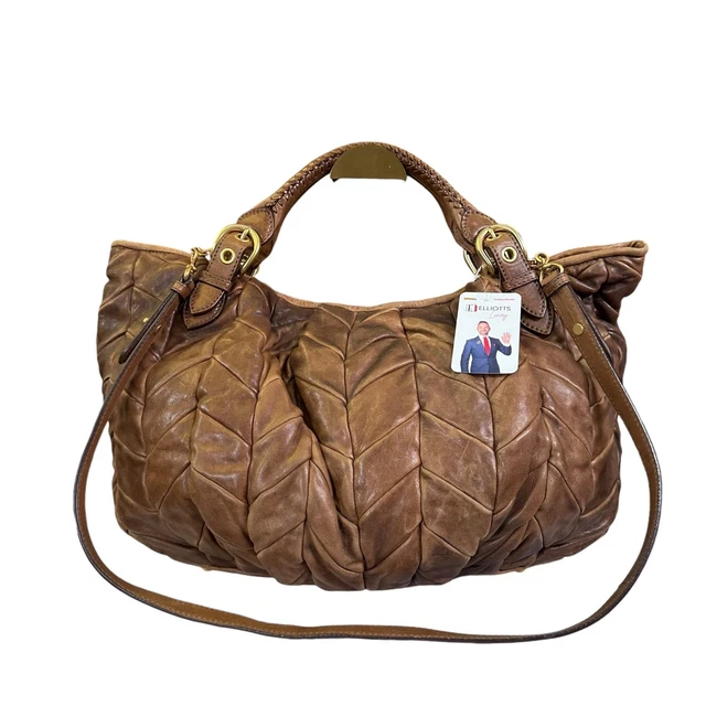 Miu Miu XL Multi Patch Gold tone Patch Brown Two Way Baseball Stitch Tote