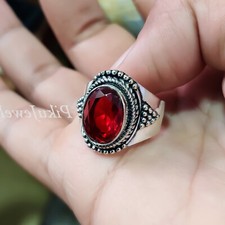 Faceted Garnet Gemstone 925 Sterling Silver Statement Ring Husband Gift Jewelry