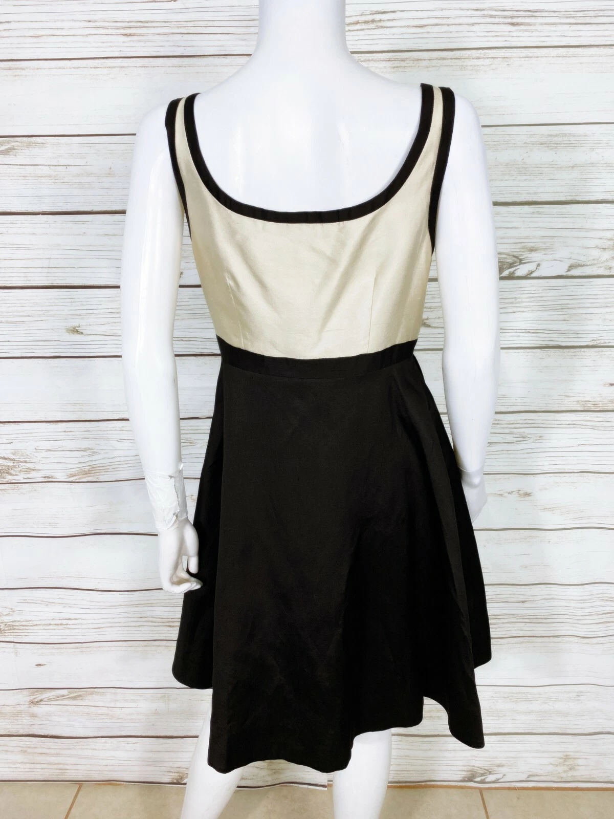 Abito donna Kate Spade taglia 8 beige e nero senza maniche misto seta NJMU2668