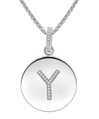 1/10 CTTW Diamond Initial Monogram Letter Disc Pendant in Sterling Silver.