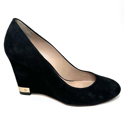 Tory Burch Women’s Astoria Wedge Lancaster Suede Black Pumps Heels Size 