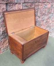 Antique Primitive 19th C Wood Peg CHESTNUT Dovetailed Blanket Dowry Chest Trunk