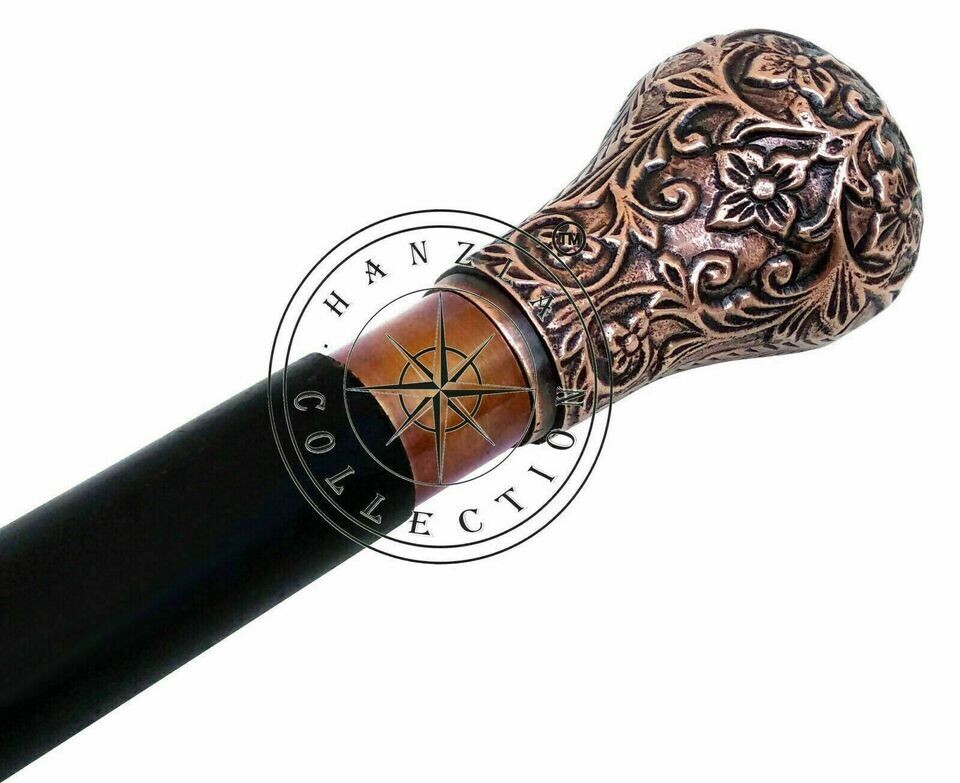 NEW SOLID ANTIQUE SOLID BRASS HANDLE WOODEN WALKI… - image 3